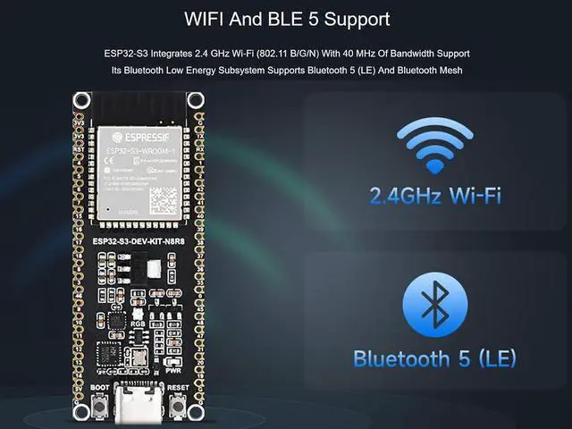 Alt view image 4 of 7 - ESP32-S3 Wi-Fi Development Board with ESP32-S3-WROOM-1 Series Module, 240MHz Dual Core Processor, 512KB SRAM, 8MB PSRAM, 16MB Flash, Type-C Connector