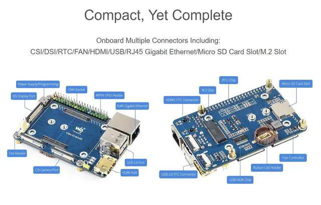 Alt view image 4 of 7 - Mini-Computer Based on Raspberry Pi Compute Module 4 (NOT Included), CM4-IO-BASE-B (Full Ver.) Inside, Metal Case, with Cooling Fan, Onboard Connectors Including CSI/DSI/HDMI/USB/RJ45 etc.