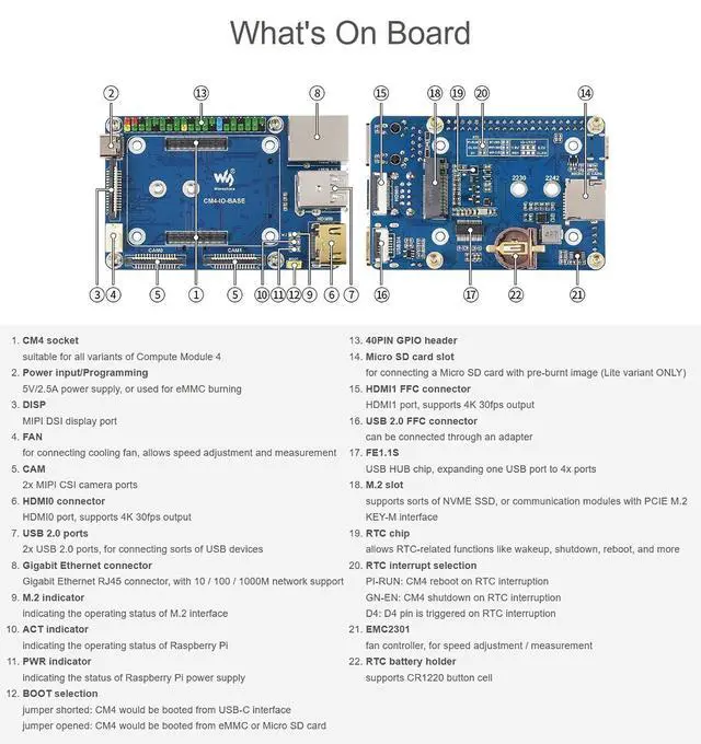 Alt view image 6 of 7 - Mini Base Board for Raspberry Pi Compute Module 4, with Standard CM4 Socket and Raspberry Pi 40 PIN GPIO Header, Onboard Multiple Connectors, Suitable For Compute Module 4 Lite/EMMC Series Module