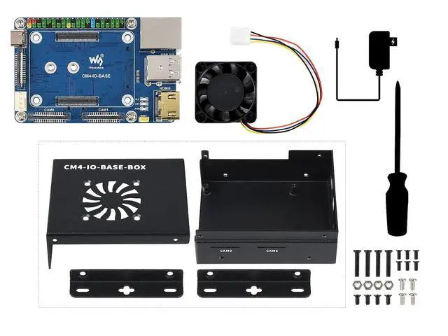 Alt view image 2 of 7 - Mini-Computer Based on Raspberry Pi Compute Module 4 (NOT Included), CM4-IO-BASE-B (Full Ver.) Inside, Metal Case, with Cooling Fan, Onboard Connectors Including CSI/DSI/HDMI/USB/RJ45 etc.
