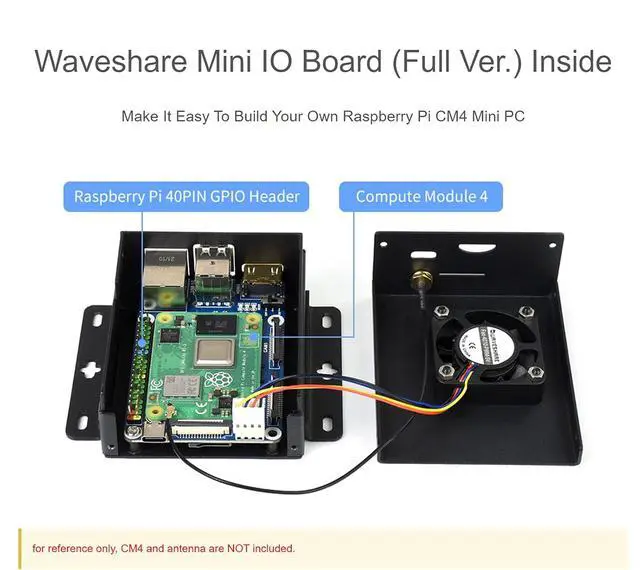 Alt view image 3 of 7 - Mini-Computer Based on Raspberry Pi Compute Module 4 (NOT Included), CM4-IO-BASE-B (Full Ver.) Inside, Metal Case, with Cooling Fan, Onboard Connectors Including CSI/DSI/HDMI/USB/RJ45 etc.