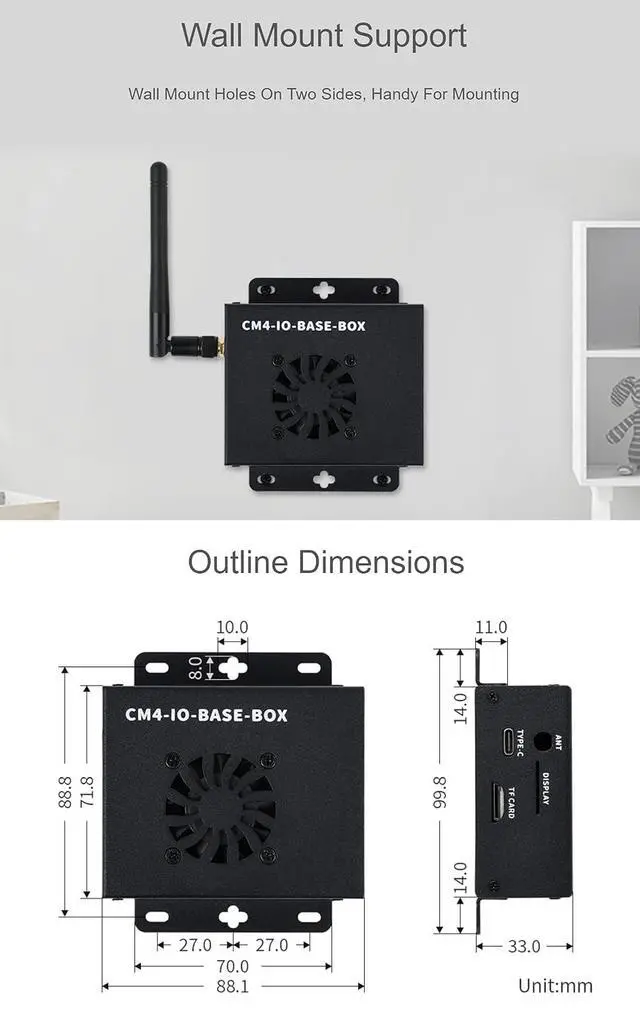 Alt view image 7 of 7 - Mini-Computer Based on Raspberry Pi Compute Module 4 (NOT Included), CM4-IO-BASE-B (Full Ver.) Inside, Metal Case, with Cooling Fan, Onboard Connectors Including CSI/DSI/HDMI/USB/RJ45 etc.