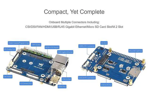 Alt view image 4 of 7 - Mini-Computer Based on Raspberry Pi Compute Module 4 (NOT Included), CM4-IO-BASE-A (Lite Ver.) Inside, Metal Case, with Cooling Fan, Onboard Connectors Including CSI/DSI/HDMI/USB/RJ45 etc.