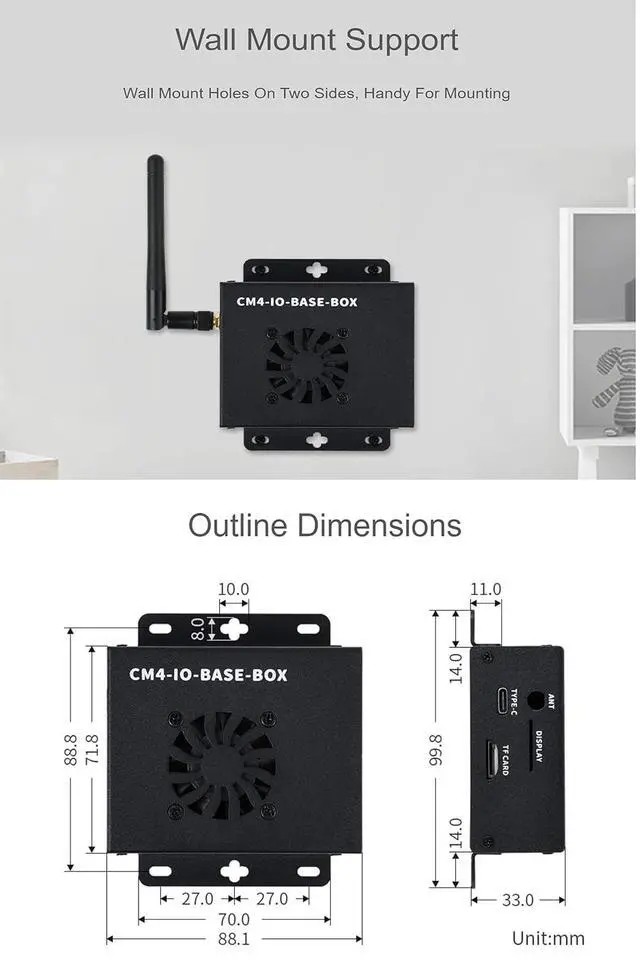 Alt view image 7 of 7 - Mini-Computer Based on Raspberry Pi Compute Module 4 (NOT Included), CM4-IO-BASE-A (Lite Ver.) Inside, Metal Case, with Cooling Fan, Onboard Connectors Including CSI/DSI/HDMI/USB/RJ45 etc.