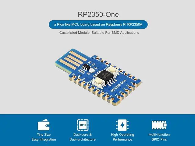Alt view image 2 of 7 - RP2350-One 4MB Flash MCU Board Based on Raspberry Pi RP2350A Dual-core & Dual-Architecture Microcontroller Chip, Pico-Like MCU Board onboard PCB Type-A Plug, Support C/C++, MicroPython