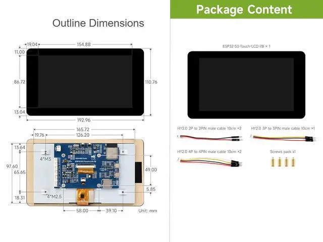 Alt view image 7 of 7 - ESP32-S3 7inch Touch LCD Development Board, 1024×600 65K Color IPS Display, 32-bit LX7 Dual-core Processor, up to 240MHz Frequency, Support 2.4GHz Wi-Fi and BLE 5, Backlight Adjustable