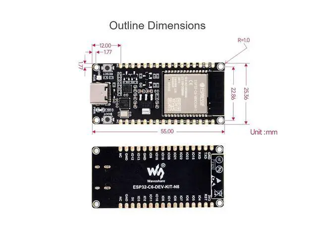 Alt view image 6 of 6 - ESP32-C6 RISC-V Microcontroller Development Board Integrated WiFi 6, Bluetooth 5 and IEEE 802.15.4 (Zigbee 3.0&Thread), Adopts ESP32-C6-WROOM-1-N8 Module, Support USB and UART Development