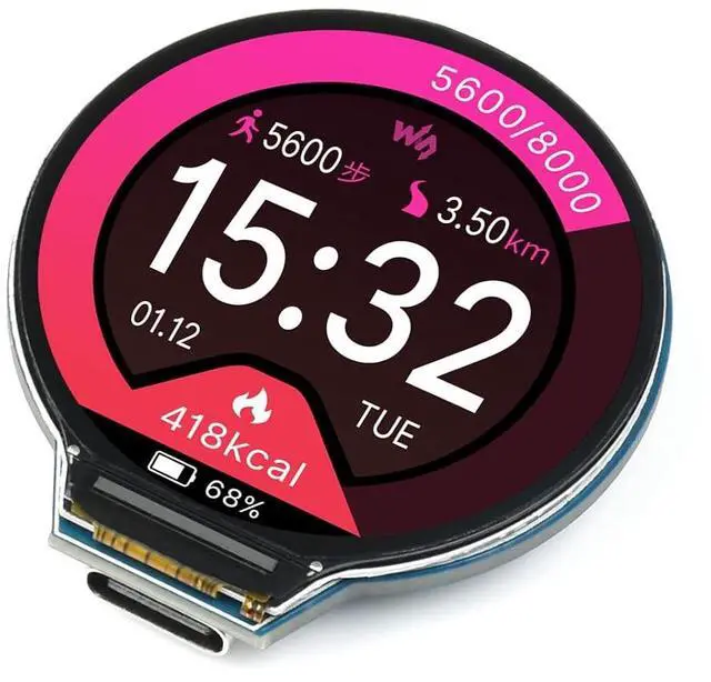 Main image of RP2040 MCU Board with 1.28inch Round LCD 240×240 Pixels Colorful IPS Display, Based on Raspberry Pi RP2040, Dual-core Arm Processor, Onboard 6-axis IMU Sensor, USB-C Connector etc.