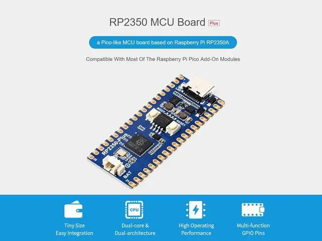 Alt view image 2 of 7 - RP2350 MCU Board Plus Pico 2 RP2350 Development Board Based on Raspberry Pi RP2350A Dual-core & Dual-Architecture Microcontroller Chip, 4MB of on-Board Flash Memory, Type-C Connector