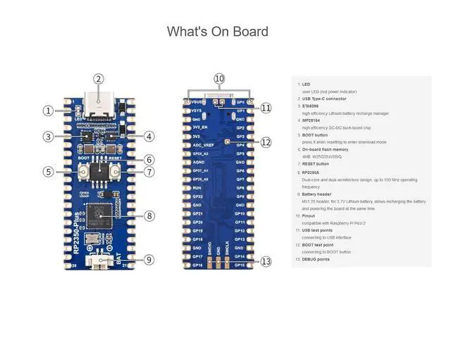 Alt view image 5 of 7 - RP2350 MCU Board Plus Pico 2 RP2350 Development Board Based on Raspberry Pi RP2350A Dual-core & Dual-Architecture Microcontroller Chip, 4MB of on-Board Flash Memory, Type-C Connector