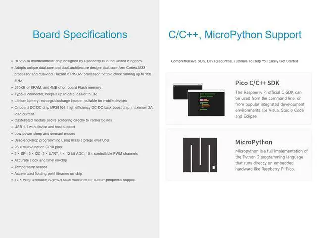 Alt view image 6 of 7 - RP2350 MCU Board Plus Pico 2 RP2350 Development Board Based on Raspberry Pi RP2350A Dual-core & Dual-Architecture Microcontroller Chip, 4MB of on-Board Flash Memory, Type-C Connector