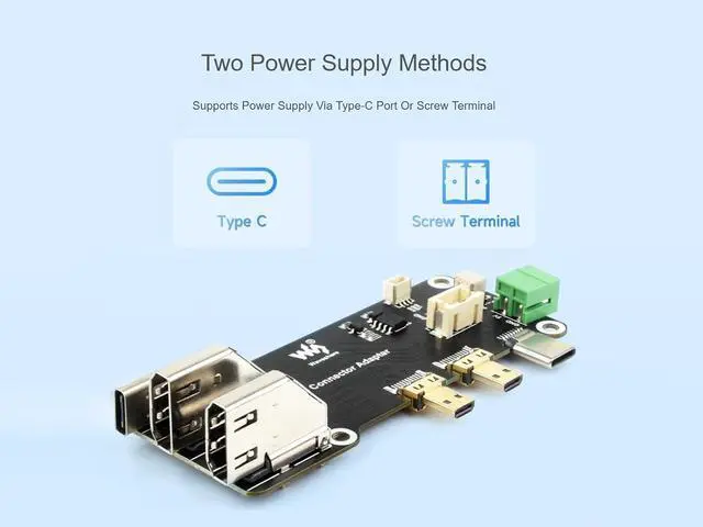 Alt view image 4 of 7 - Micro HDMI to HDMI Adapter Board for Raspberry Pi 5 / 4B, Converts Micro HDMI to HDMI Female Ports, Supports Dual 4K Outputs, Two Power Supply Methods
