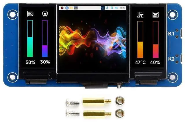 Main image of Triple LCD HAT for Raspberry Pi Zero/Zero W/Zero WH/2B/3B/3B+/4B, Onboard 1.3inch IPS LCD Main Screen, Dual 0.96inch IPS LCD Secondary Screens, 2X User-Defined Keys, SPI Communication
