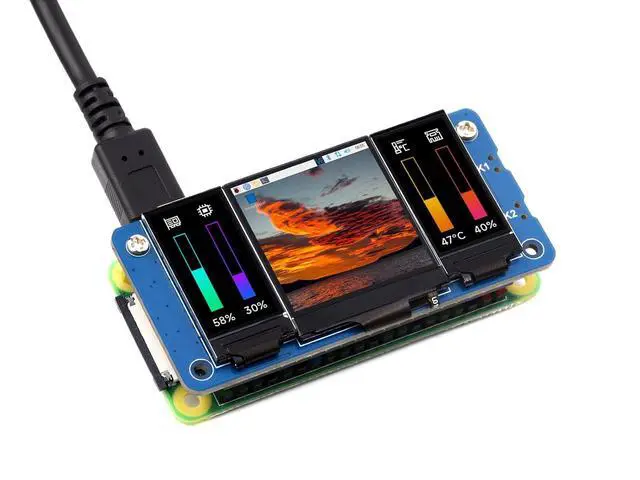 Alt view image 7 of 7 - Triple LCD HAT for Raspberry Pi Zero/Zero W/Zero WH/2B/3B/3B+/4B, Onboard 1.3inch IPS LCD Main Screen, Dual 0.96inch IPS LCD Secondary Screens, 2X User-Defined Keys, SPI Communication