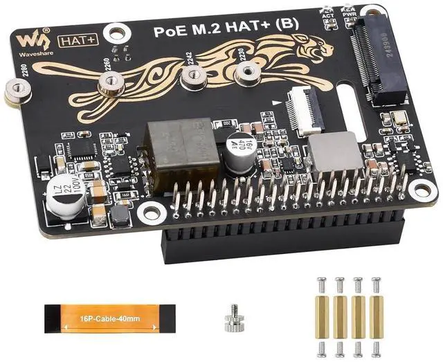 Main image of POE M.2 HAT+ (B) for Raspberry Pi 5, PCIe to M.2, Power Over Ethernet, NVMe SSD Support, IEEE 802.3af/at