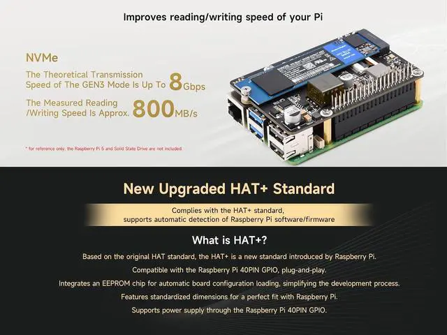 Alt view image 3 of 7 - POE M.2 HAT+ (B) for Raspberry Pi 5, PCIe to M.2, Power Over Ethernet, NVMe SSD Support, IEEE 802.3af/at