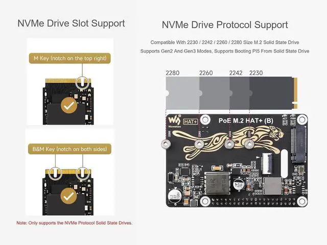 Alt view image 5 of 7 - POE M.2 HAT+ (B) for Raspberry Pi 5, PCIe to M.2, Power Over Ethernet, NVMe SSD Support, IEEE 802.3af/at