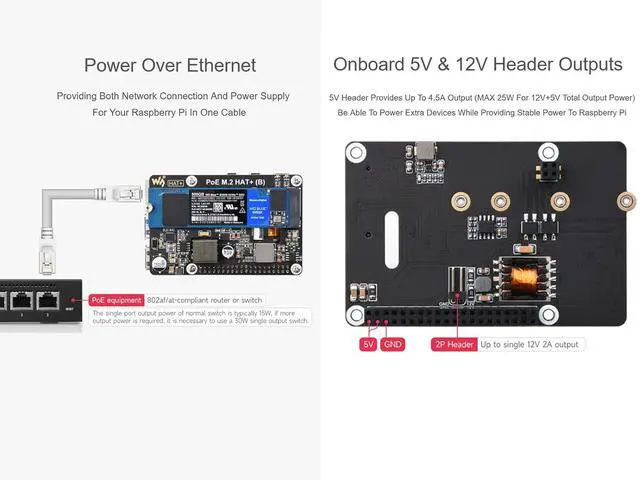 Alt view image 6 of 7 - POE M.2 HAT+ (B) for Raspberry Pi 5, PCIe to M.2, Power Over Ethernet, NVMe SSD Support, IEEE 802.3af/at
