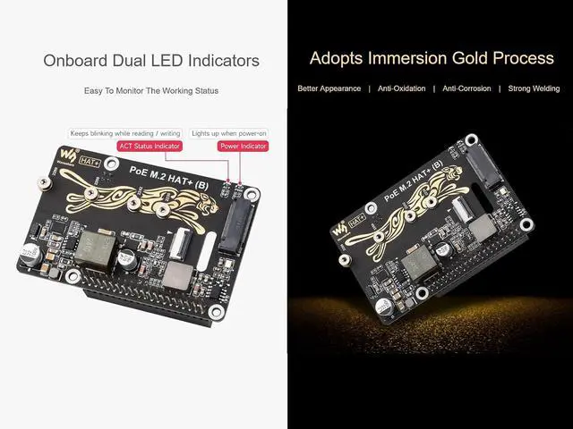 Alt view image 7 of 7 - POE M.2 HAT+ (B) for Raspberry Pi 5, PCIe to M.2, Power Over Ethernet, NVMe SSD Support, IEEE 802.3af/at