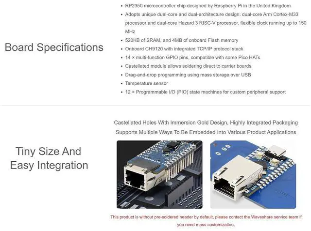 Alt view image 3 of 7 - RP2350 ETH Dev Board: RP2350 Ethernet Port Module, Onboard ETH, 14 Multi-function GPIO Pins, Tiny Size, Easy Integration, Linux Compatible, Ethernet Connectivity
