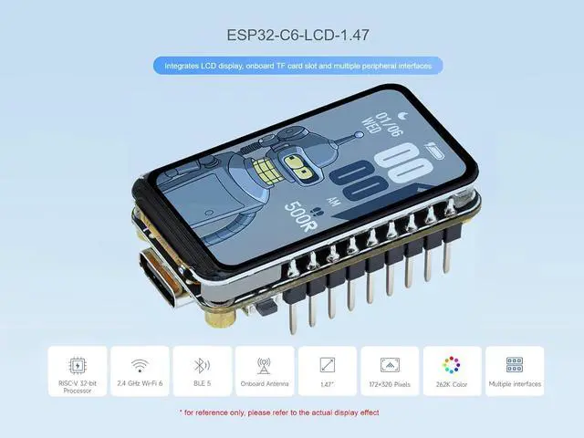 Alt view image 2 of 6 - ESP32-C6 1.47inch LCD Display Development Board, ESP32 with 1.47inch Screen 172×320 Pixels 262K Color Display, with RGB LED, Support 2.4GHz Wi-Fi 6 & Bluetooth 5 (with Pinheader)