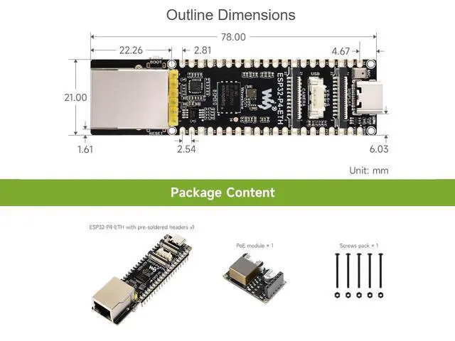 Alt view image 7 of 7 - ESP32-P4 POE ETH Development Board Based on ESP32-P4 Chip, with PoE Module, Onboard Ethernet Port, MIPI-CSI/DSI, Microphone, Speaker Header, USB 2.0, etc. Support PoE & USB-C Power Supply