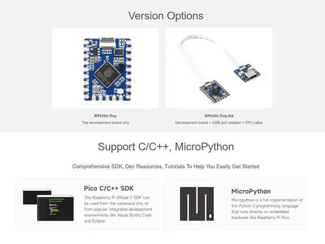 Alt view image 6 of 7 - RP2350-Tiny Microcontroller Development Board Kit, Based on Raspberry Pi RP2350 Dual-core & Dual-Architecture Chip, Come with USB Port Adapter + FPC Cable