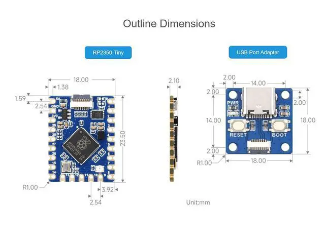 Alt view image 7 of 7 - RP2350-Tiny Microcontroller Development Board Kit, Based on Raspberry Pi RP2350 Dual-core & Dual-Architecture Chip, Come with USB Port Adapter + FPC Cable