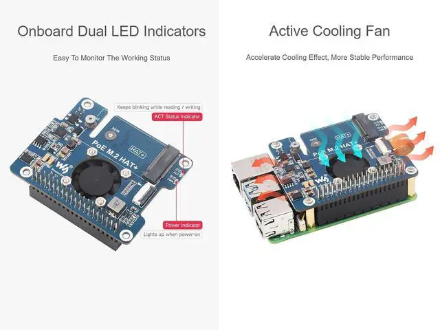 Alt view image 6 of 7 - POE M.2 HAT+ Expansion Board Combines Power Over Ethernet POE HAT and PCIe to M.2 Adapter for Raspberry Pi 5, Support IEEE 802.3af/at Network Standard and M.2 NVME Hard Drives of 2230/2242 Size
