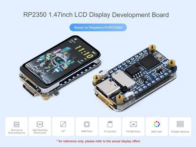 Alt view image 2 of 7 - RP2350 1.47inch LCD Display Development Board Based on Raspberry Pi RP2350 Microcontroller, with Onboard 1.47inch LCD 172×320 Pixels 262K Color Display, Colorful RGB LED, etc., Type-C USB Port