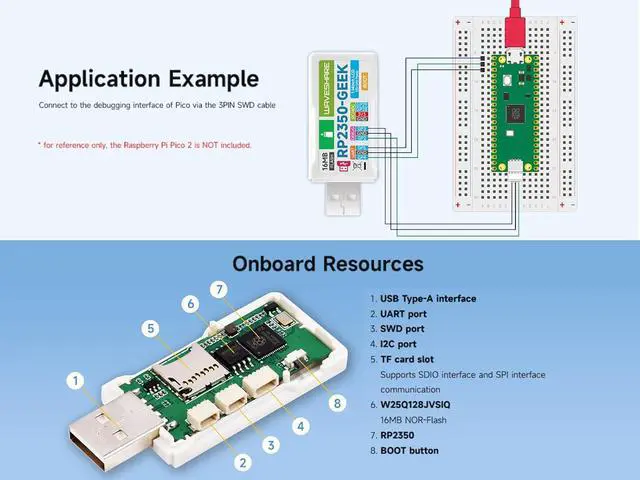 Alt view image 4 of 7 - RP2350 GEEK Dev Board: Single-Board Computer with RP2350 Microcontroller, 1.14inch LCD, USB, I2C, TF Card Slot, Open-Source Firmware