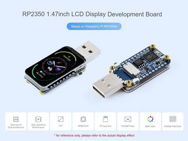 Alt view image 2 of 7 - RP2350 1.47inch LCD Display Development Board Based on Raspberry Pi RP2350 Microcontroller, with Onboard 1.47inch LCD 172×320 Pixels 262K Color Display, Colorful RGB LED, etc., Type-A USB Port