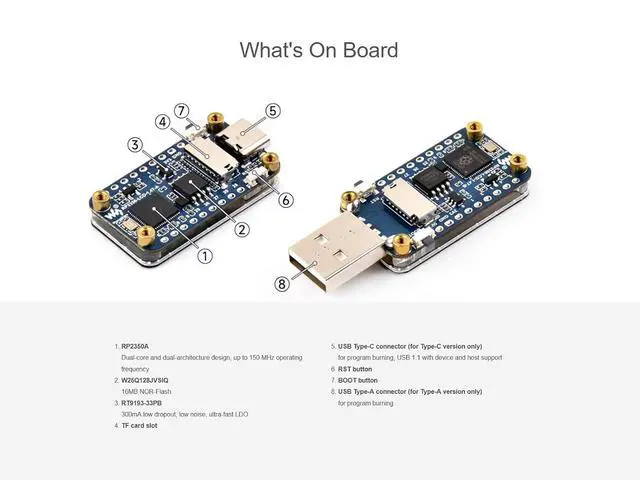 Alt view image 5 of 7 - RP2350 1.47inch LCD Display Development Board Based on Raspberry Pi RP2350 Microcontroller, with Onboard 1.47inch LCD 172×320 Pixels 262K Color Display, Colorful RGB LED, etc., Type-A USB Port
