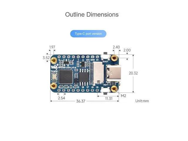 Alt view image 7 of 7 - RP2350 1.47inch LCD Display Development Board Based on Raspberry Pi RP2350 Microcontroller, with Onboard 1.47inch LCD 172×320 Pixels 262K Color Display, Colorful RGB LED, etc., Type-A USB Port