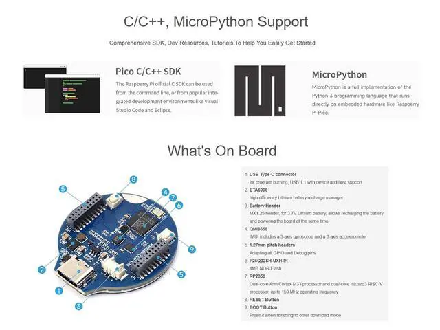 Alt view image 3 of 6 - RP2350 MCU Board Based on Raspberry Pi RP2350 Microcontroller Chip, Onboard 1.28inch LCD 240×240 Pixels 65K Colorful IPS Display, Dual-core & Dual-Architecture Design