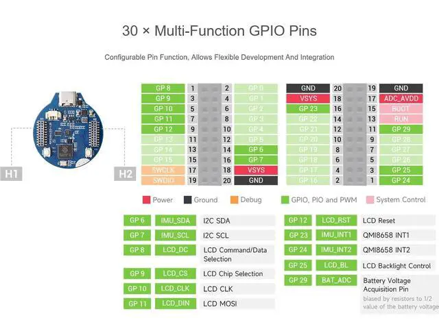 Alt view image 5 of 6 - RP2350 MCU Board Based on Raspberry Pi RP2350 Microcontroller Chip, Onboard 1.28inch LCD 240×240 Pixels 65K Colorful IPS Display, Dual-core & Dual-Architecture Design