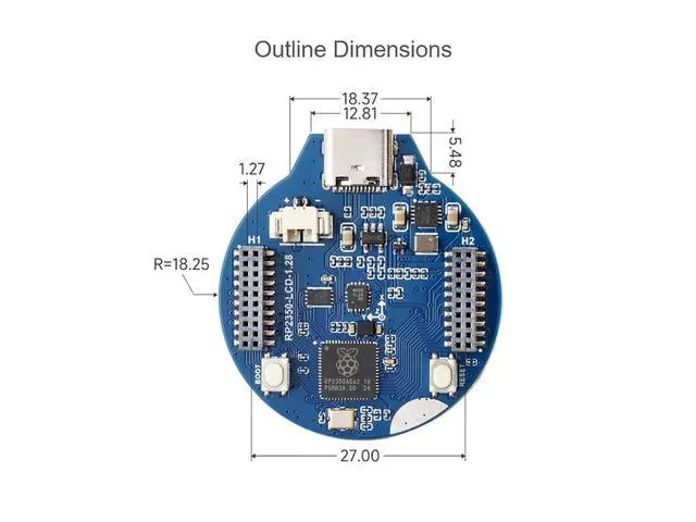 Alt view image 6 of 6 - RP2350 MCU Board Based on Raspberry Pi RP2350 Microcontroller Chip, Onboard 1.28inch LCD 240×240 Pixels 65K Colorful IPS Display, Dual-core & Dual-Architecture Design