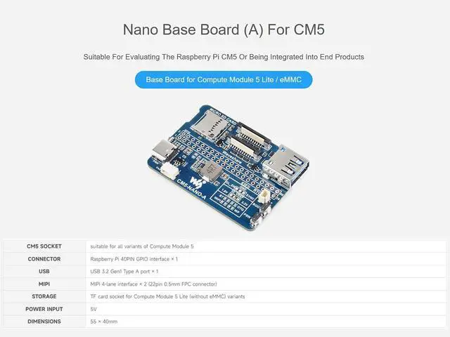 Alt view image 2 of 7 - Base Board for Raspberry Pi Compute Module 5 Lite/eMMC Series Module, Same Size as CM5, with Multiple Peripheral Interfaces, Suitable for Evaluating CM5 or Being Integrated into End Products