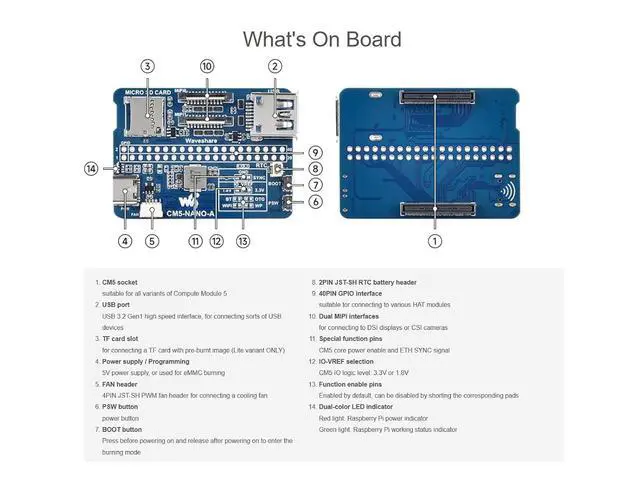 Alt view image 4 of 7 - Base Board for Raspberry Pi Compute Module 5 Lite/eMMC Series Module, Same Size as CM5, with Multiple Peripheral Interfaces, Suitable for Evaluating CM5 or Being Integrated into End Products