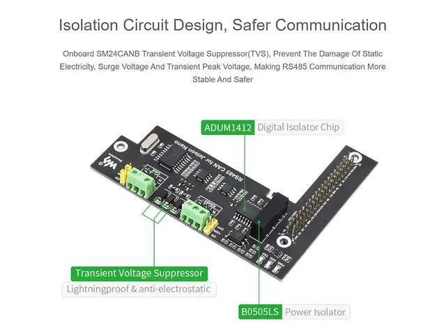 Alt view image 5 of 7 - RS485 CAN Expansion Board for Jetson Nano, Onboard CAN Controller MCP2515 and RS485 Transceiver SP3485, Digital Isolation Circuit Design, Built-in Protection Circuit, Safer Communication