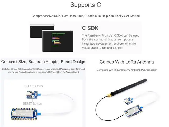Alt view image 4 of 7 - LoRa Development Board Kit Based on Raspberry Pi RP2040 Microcontroller Chip, Integrate SX1262 RF Chip, 850~930MHz Frequency, Programmable Emit Power up to 22dBm, Long-Range Communication