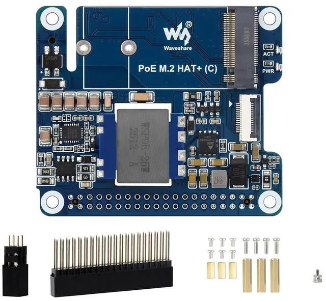 Main image of PCIe to M.2 with PoE Ethernet Power Supply HAT for Raspberry Pi 5, Support NVMe Protocol M.2 Solid State Drive in 2230/2242 Size, IEEE 802.3af/at PoE Network Standard, 5V 5A Power Output