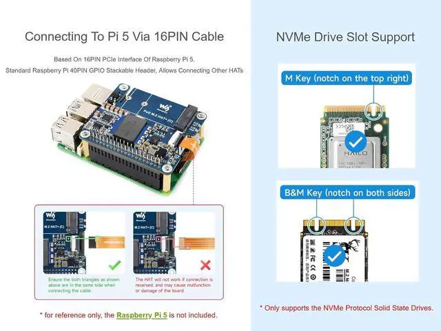 Alt view image 3 of 7 - PCIe to M.2 with PoE Ethernet Power Supply HAT for Raspberry Pi 5, Support NVMe Protocol M.2 Solid State Drive in 2230/2242 Size, IEEE 802.3af/at PoE Network Standard, 5V 5A Power Output