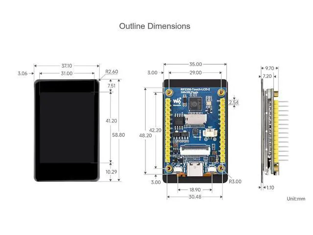 Alt view image 7 of 7 - RP2350 2inch LCD Capacitive Touch Display Development Board, Based on Raspberry Pi RP2350 Microcontroller, with Onboard 240×320 Pixels 262K Color IPS Display, Camera Interface, etc.