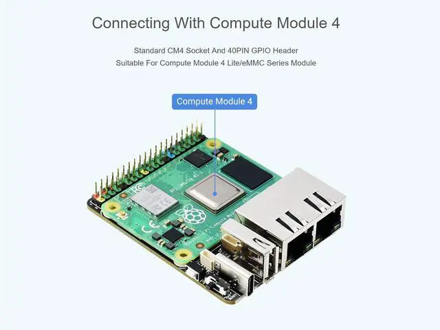Alt view image 4 of 7 - Mini Dual Gigabit Ethernet Base Board for Raspberry Pi Compute Module 4 CM4, Onboard ETH/Micro SD/USB Interfaces, Suitable for Evaluating the Raspberry Pi CM4 or Being Integrated into End Products