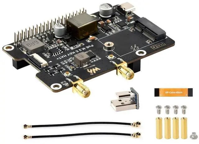 Main image of PCIe to M.2 E Key with PoE HAT Expansion Board for Raspberry Pi 5, Support Various 2230 Size NGFF (M.2 E Key) Wireless NIC, Support Power Over Ethernet, IEEE 802.3af/at PoE Network Standard