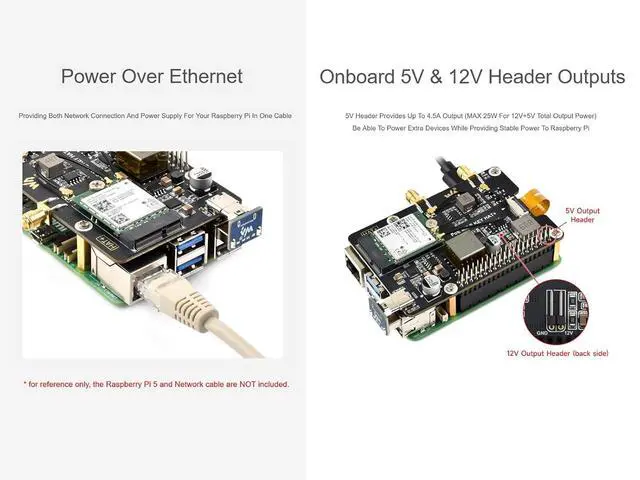 Alt view image 6 of 7 - PCIe to M.2 E Key with PoE HAT Expansion Board for Raspberry Pi 5, Support Various 2230 Size NGFF (M.2 E Key) Wireless NIC, Support Power Over Ethernet, IEEE 802.3af/at PoE Network Standard