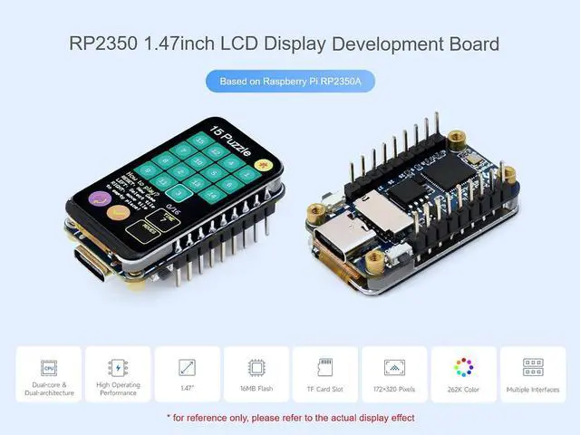 Alt view image 2 of 7 - RP2350 1.47inch LCD Display MCU Board Based on Raspberry Pi RP2350 Microcontroller, with Onboard 1.47inch LCD 172×320 Pixels 262K Color Display, RGB LED, etc., Type-C USB Port, with Pinheader