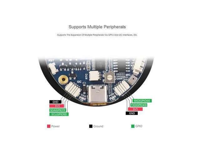 Alt view image 5 of 7 - ESP32-S3 1.85inch LCD Touch Display Development Board, 360×360 Pixel 262K Color Round LCD with ESP32-S3, Supports Wi-Fi & Bluetooth 5, Onboard Audio Decoder, Microphone, 6-Axis Sensor etc.