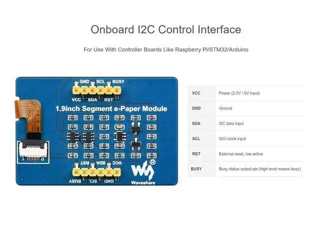 Alt view image 5 of 7 - 1.9inch E-Paper Module 91 Segments E-Ink Display for Raspberry Pi/Arduino/STM32, Black/White Display Color, I2C Bus, Support Partial Refresh, 3.3V/5V